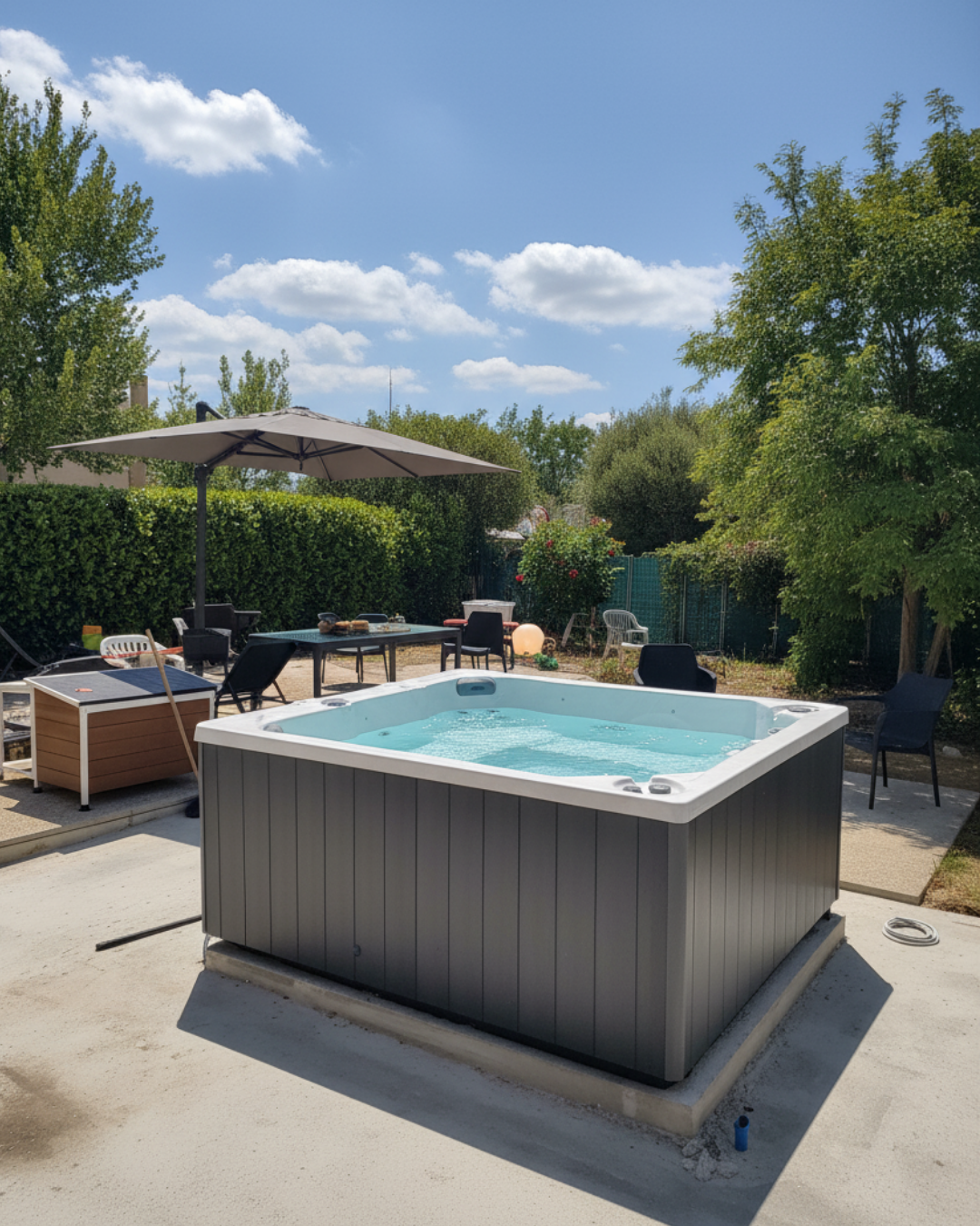 PISCINA MONTATA IN UN GIARDINO DI UNA VILLA AD ANZIO